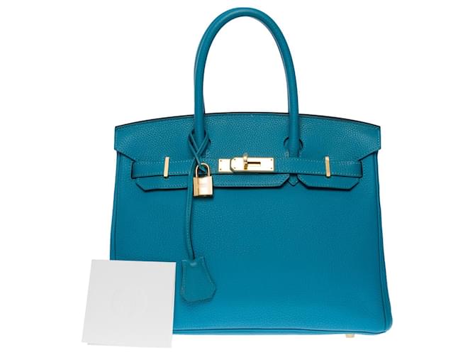 Hermès Hermes Birkin Tasche 30 aus blauem Leder - 100992  ref.855356