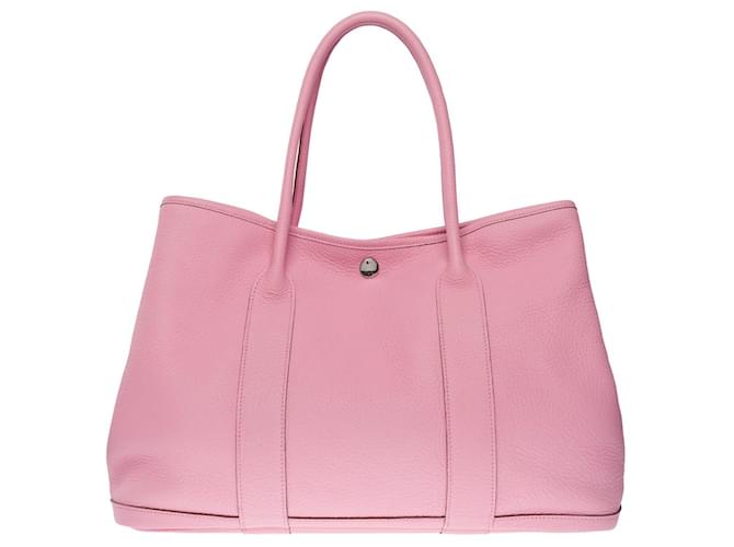 HERMÈS GARDEN PARTY 36 TOTE BAG IN PINK CANVAS & BLACK LEATHER