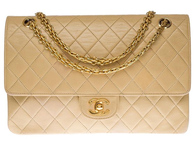 Mademoiselle Bolsa CHANEL Timeless/Classique em couro bege - 100083