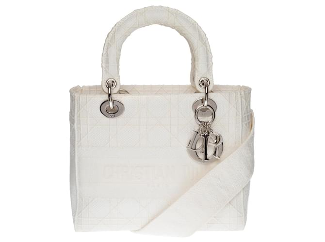 Christian Dior LIMITED SERIES - LADY DIOR MM BANDOULIERE D-LITE HANDBAG IN BROKEN WHITE TWEED CANNAGE-100303 Eggshell  ref.855388