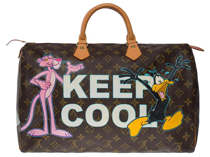 Speedy Louis Vuitton Bolsa rápida 40 "Keep Cool" personalizado -13240121210 Marrom Lona  ref.855410