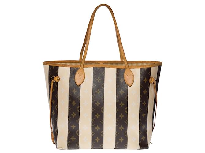 Louis Vuitton neverfull stripes tote bag in brown canvas -101059 Cloth  ref.855411