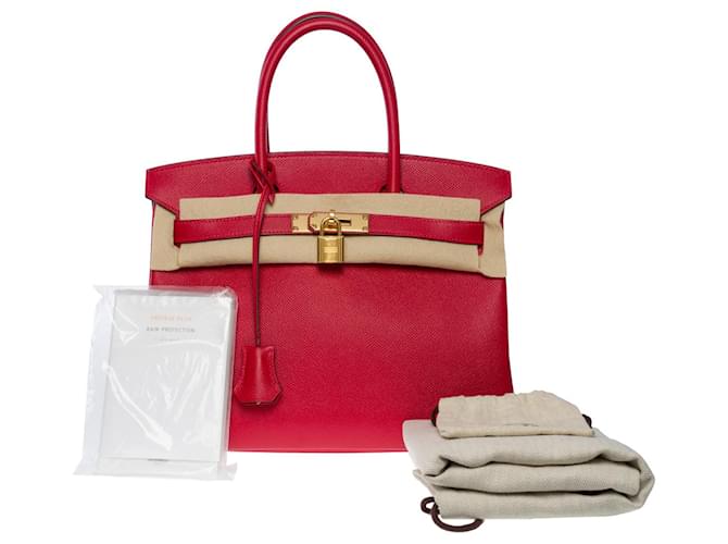 Hermès HERMES BIRKIN BAG 30 in red leather - 101082  ref.855417