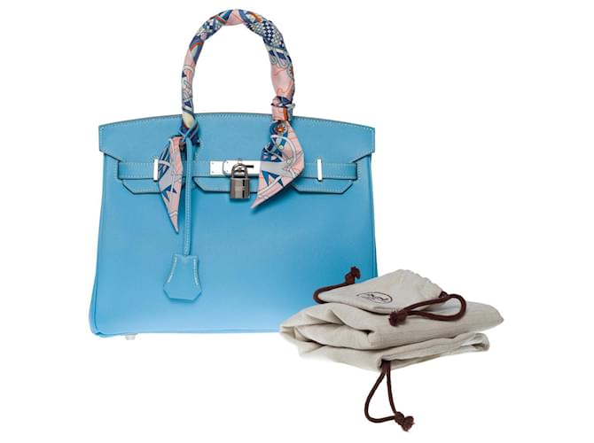 Hermès Birkin Handtasche 30 Süßigkeiten in Celeste Epsom/mykonos-101084-100956 Blau Leder  ref.855419