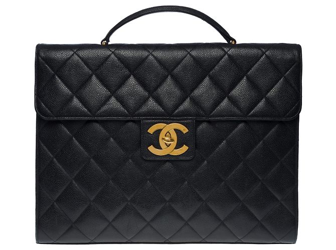 Chanel cartella in pelle caviale nera -101086 Nero