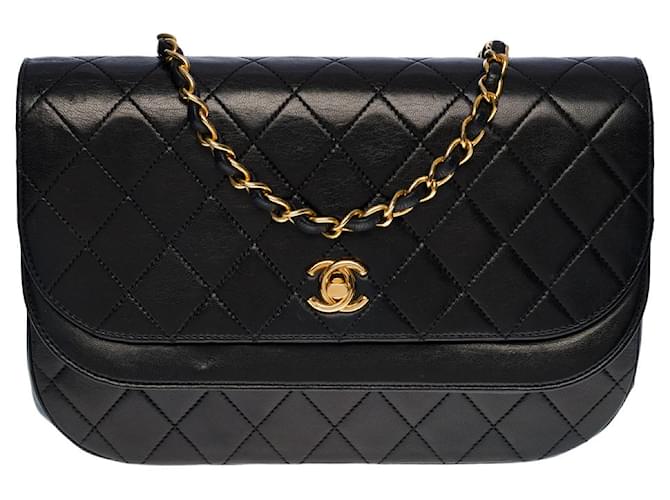 Timeless CHANEL CLASSIC FLAP BAG HALF-MOON CROSSBODY BAG IN BLACK QUILTED LEATHER100414  ref.855431