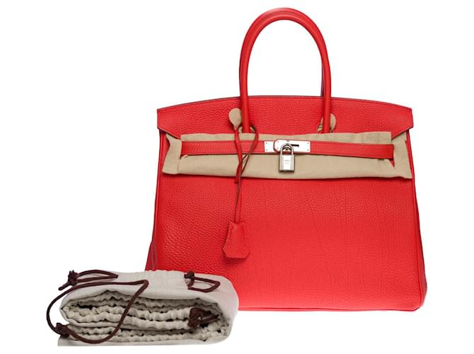 Hermès Hermes Birkin Tasche 35 aus orangefarbenem Leder - 100892  ref.855449