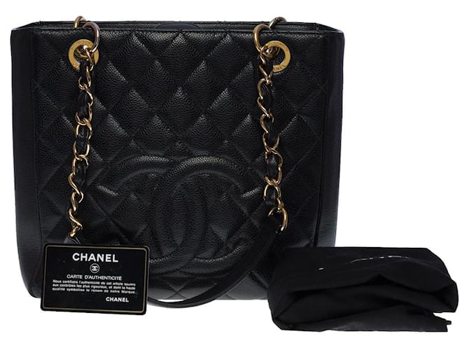 CHANEL Große Einkaufstaschen aus schwarzem Leder - 100891  ref.855451