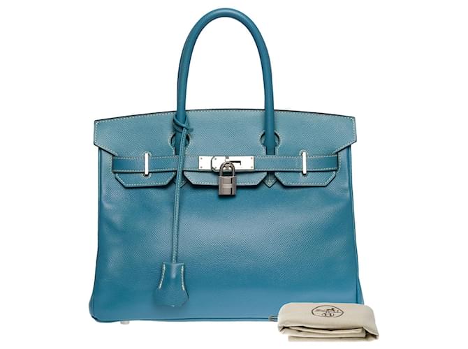 Hermès Bolsa Hermes Birkin 30 em couro azul - 100862  ref.855453