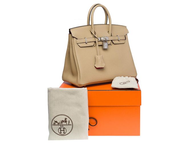 Hermès Bolsa Hermes Birkin 25 em Couro Bege - 100908