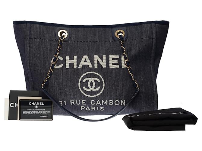 Chanel DEAUVILLE TOTE BAG IN BLUE DENIM Cloth  ref.855470