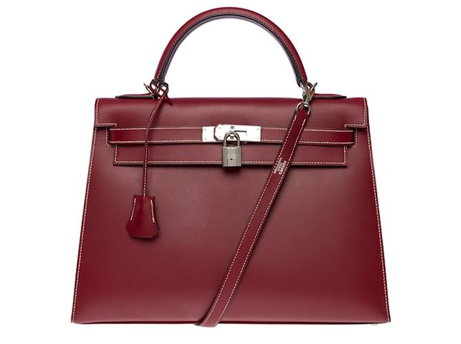 Hermès BORSA A MANO KELLY 32 tracolla in chamonix rosso h-101056 Pelle  ref.855475