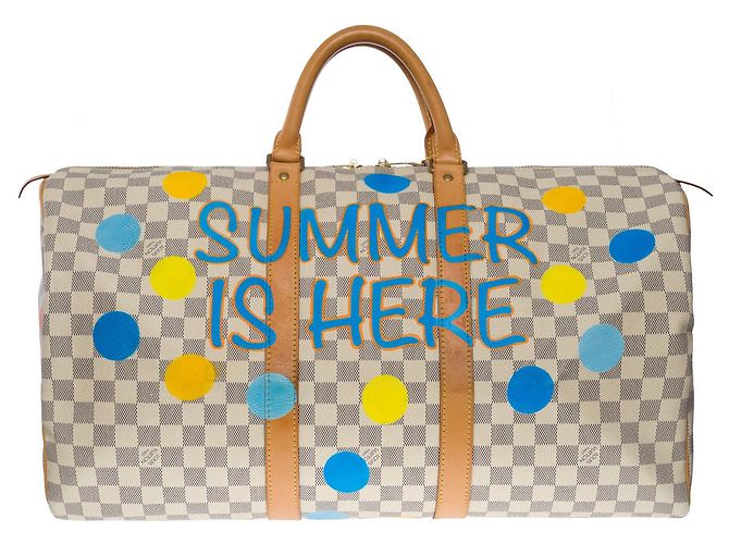 Borsa Keepall LOUIS VUITTON in tela bianca - 101063 Bianco
