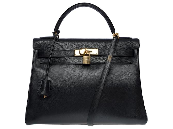 Hermès Hermes Kelly Tasche 32 aus schwarzem Leder - 101099  ref.855495
