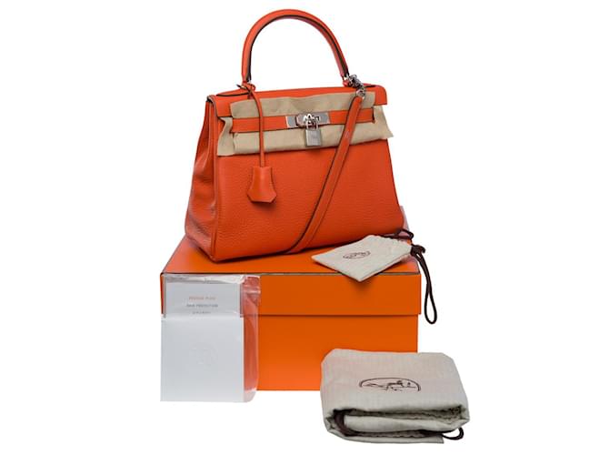 Hermès Hermes Kelly Tasche 28 aus orangefarbenem Leder - 101120  ref.855502