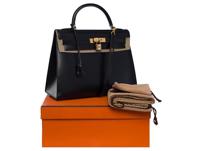 Hermès Hermes Kelly Tasche 32 aus schwarzem Leder - 101117  ref.855503