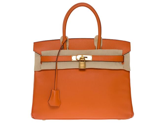 Hermès Birkin handbag 30 in epsom orange h-101113 Leather  ref.855504