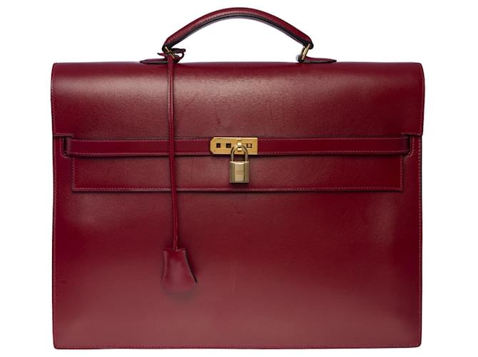 Hermès maletín kelly despachos en caja roja h-101125 Burdeos Cuero  ref.855508