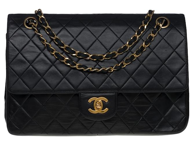 Chanel vintage 1980's Black Nappa Leather Frame Bag with Chain Detail