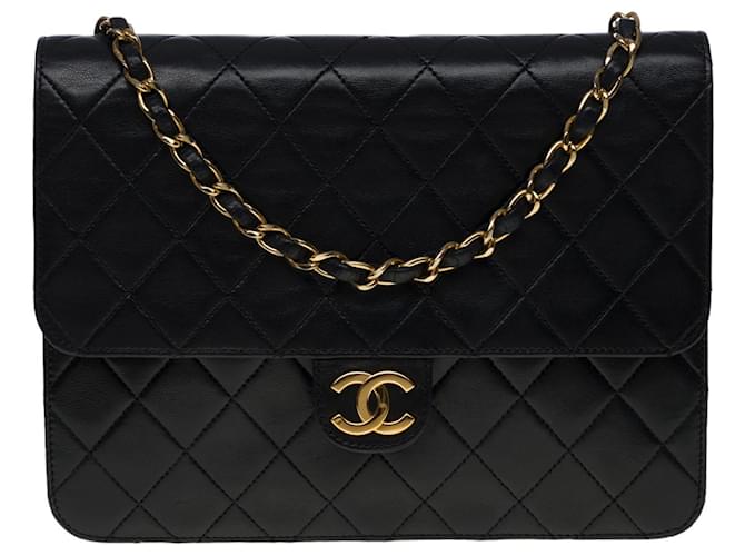 Timeless CHANEL CLASSIC FLAP BAG CROSSBODY BAG IN BLACK QUILTED LAMB LEATHER -100558  ref.855515