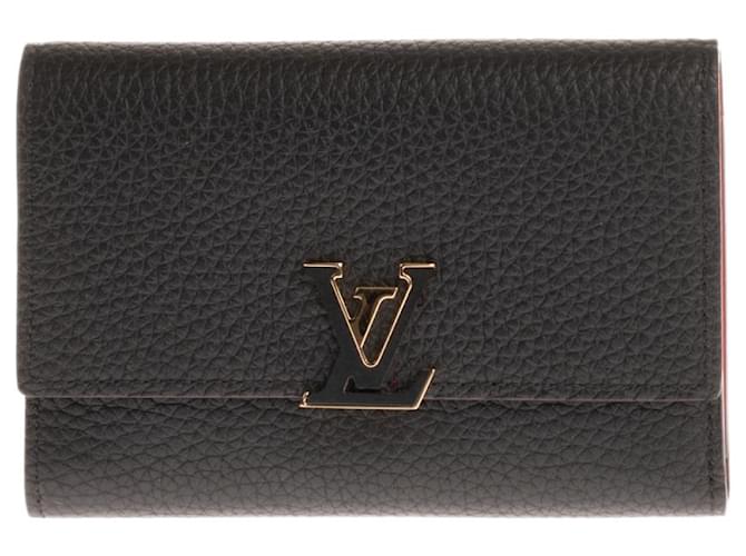 LOUIS VUITTON CAPUCINES COMPACT WALLET IN BLACK AND PINK TAURILLON LEATHER  ref.855530