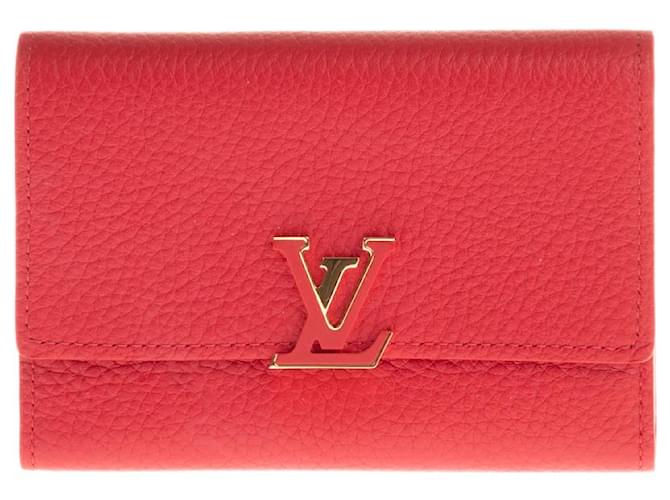 LOUIS VUITTON CAPUCINES COMPACT WALLET IN SCARLET RED TAURILLON LEATHER  ref.855531
