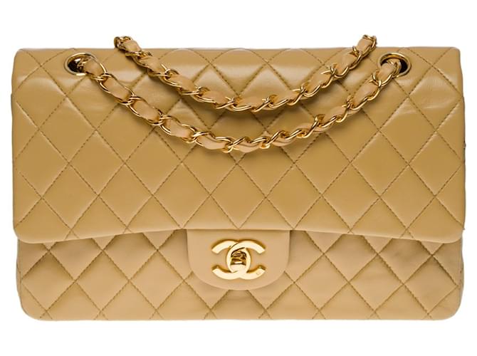 CHANEL TIMELESS MEDIUM lined FLAP CROSSBODY BAG IN BEIGE QUILTED LAMB LEATHER 100639  ref.855533