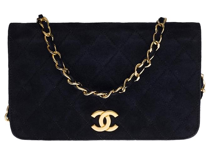 Timeless CHANEL CLASSIC MINI FULL FLAP CROSSBODY BAG IN NAVY QUILTED SUEDE-100660 Navy blue  ref.855543