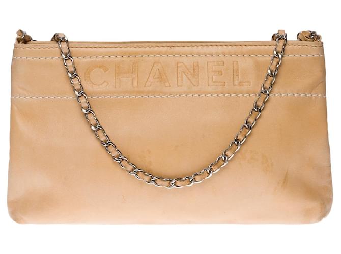 CHANEL Pochette Shoulder Bag Calf Leather White/GoldHardware