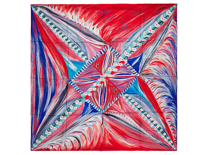 Hermès Silk scarf HERMES "LARUBIZANA-THE SHIELD OF BEAUTY" RED, BRIGHT BLUE AND SILK TURQUOISE -100678  ref.855550