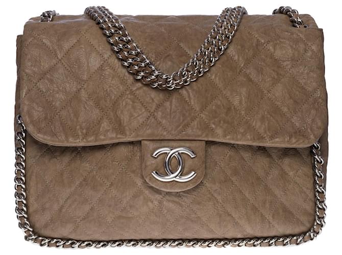 Sac Chanel Timeless/Clássico Couro Taupe - 100436  ref.855551