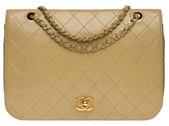 Timeless CHANEL CLASSIC FULL FLAP GM CROSSBODY BAG IN BEIGE QUILTED LAMB LEATHER - 100712  ref.855557