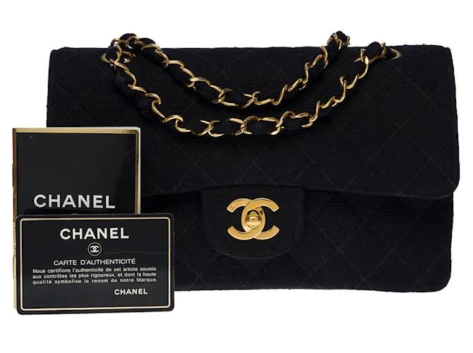 Chanel Timeless shoulder bag 23 CM lined FLAP BAG IN BLACK LINEN -100723  ref.855560 - Joli Closet