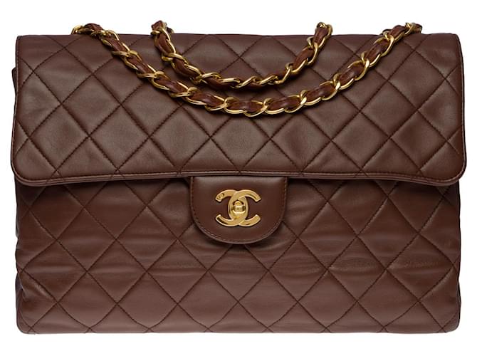 Chanel borsa a spalla Timeless/PATTA SINGOLA JUMBO CLASSICA IN PELLE TRAPUNTATA MARRONE- 100748  ref.855578