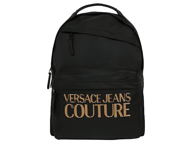 Versace Jeans Couture Mochila con logotipo de Versace Jeans Negro Poliéster  ref.856204