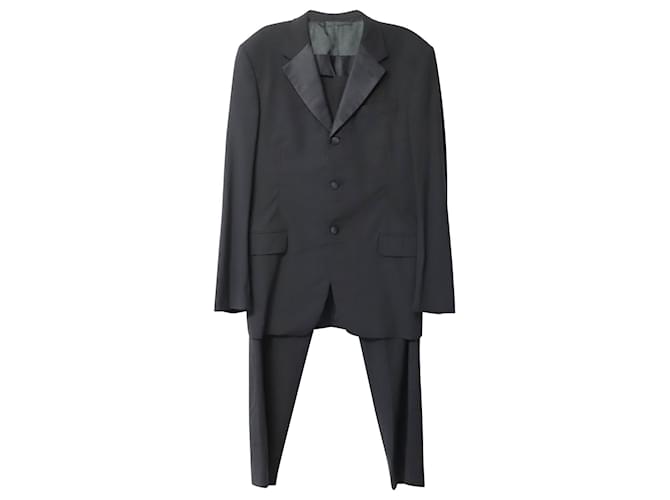 Ensemble blazer et pantalon Prada à boutonnage simple en laine noire  ref.856460