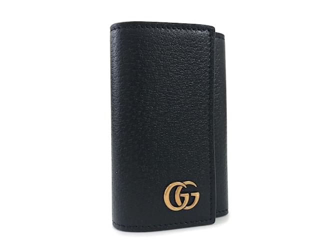 Black Leather GG Marmont Key Case