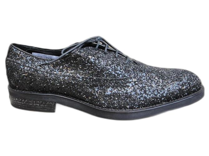 Scarpe Oxford Brogue Costume National pelle glitterata nera Nero
