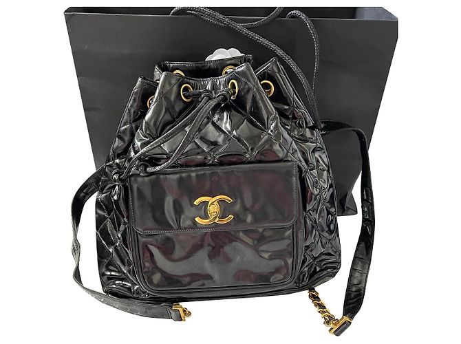 Chanel Black Patent Leather Backpack