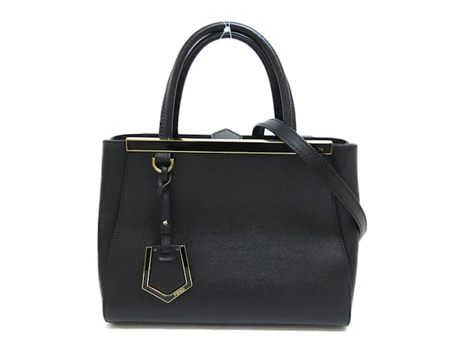 Fendi Petite 2Jours Leather Tote Bag 8BH253-D7E Black Pony-style