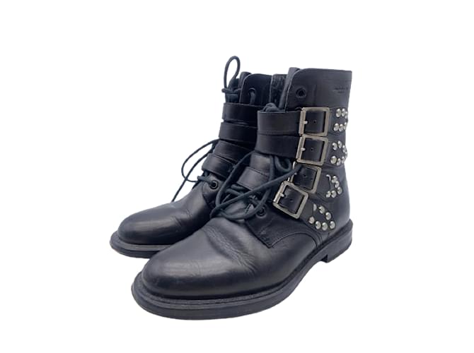 SAINT LAURENT  Ankle boots T.eu 36 Leather Black  ref.857140