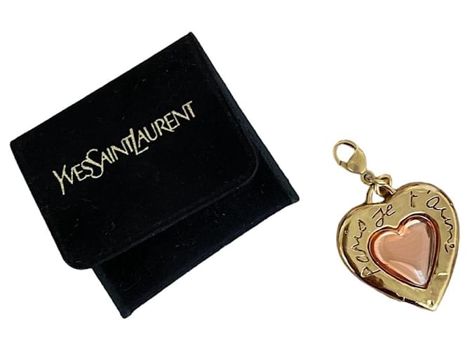 Yves Saint Laurent Heart Pendant 80s golden metal and resin Orange  ref.857454