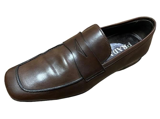 Prada Loafers Slip ons Brown Leather  ref.857465