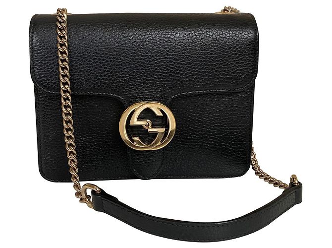Borsa a tracolla Gucci Interlocking GG catena pelle nera Nero