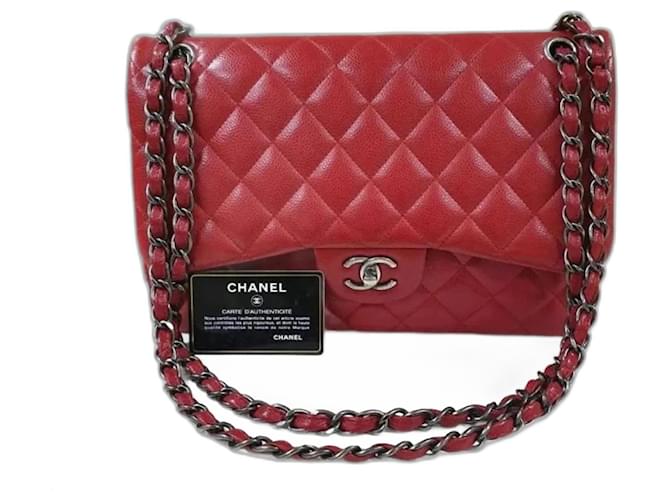 CHANEL Timeless Red Large lined Flap Caviar Crossbody Shoulder Bag