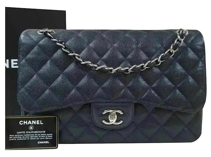 CHANEL Timeless Black Large lined Flap Caviar Crossbody Shoulder Bag Leather  ref.857778