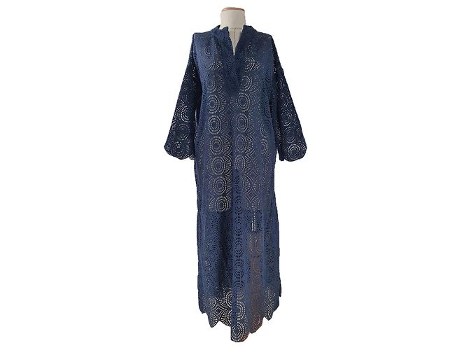 Autre Marque Aiayu Vestido de encaje azul oscuro algodón
