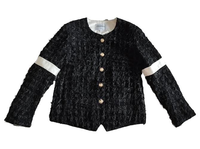 Chanel black tweed and white silk jacket Collection 20K ref.857842 - Joli  Closet