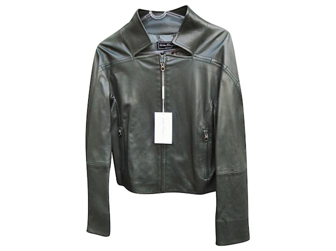 Salvatore Ferragamo leather jacket new condition t 38 Olive green Lambskin  ref.857880