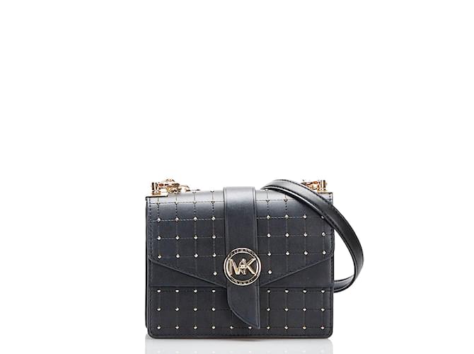 Michael Kors Ladies Greenwich Small Logo And Leather Crossbody Bag - Black:  Handbags